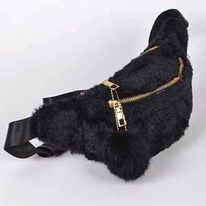 regular size fur fanny bag  with pompom